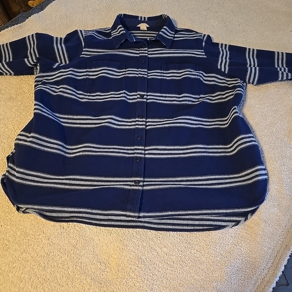 Duluth Trading Co Women's Shacket Blue White‎ Stripe Flannel Cotton Plus Size 4X - Picture 9 of 14